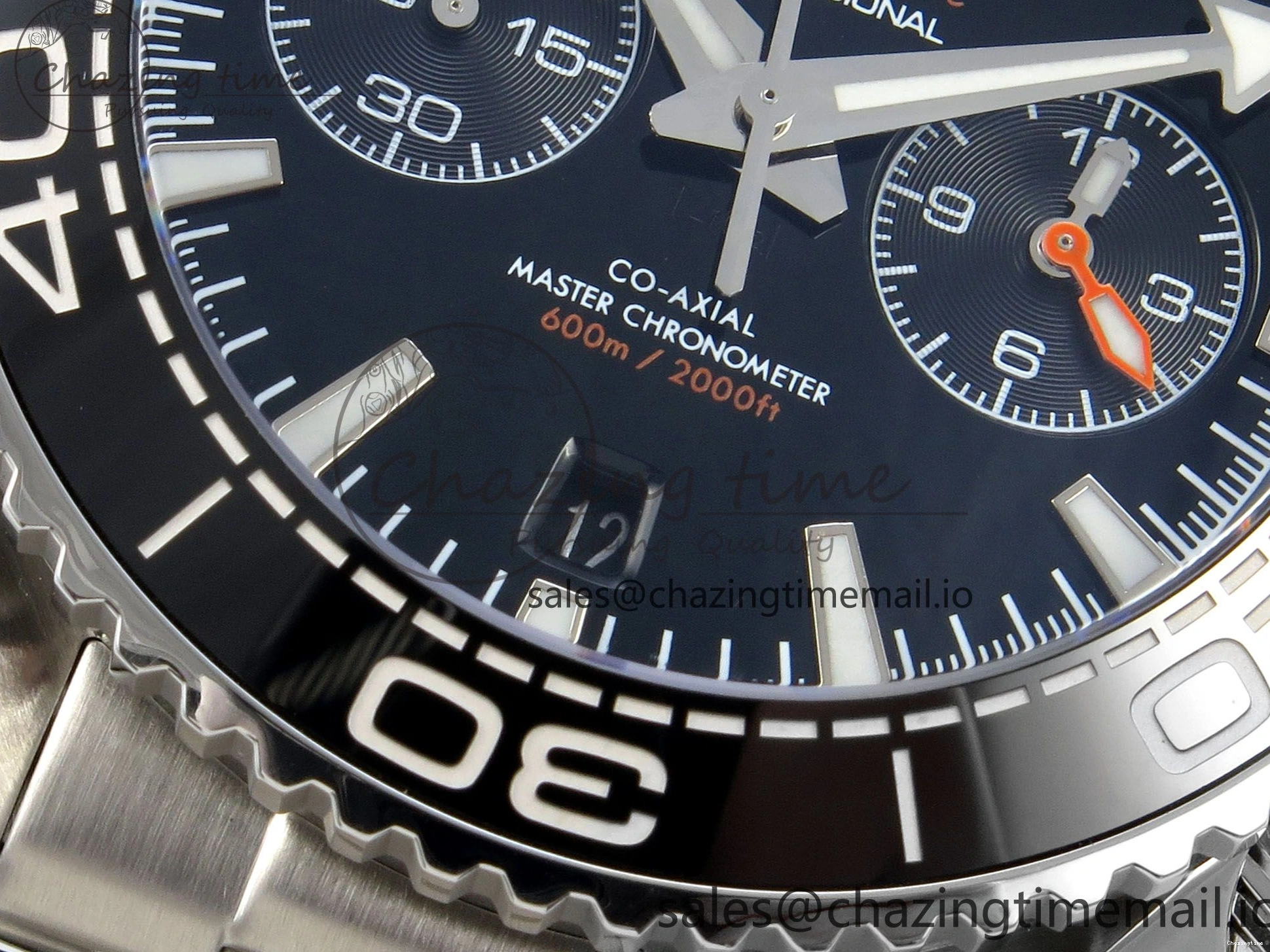 0517 Timeless Planet Ocean 600M Chrono SS VRF 1:1 Best Edition Black Orange Bezel Black Dial on SS Bracelet A 7652